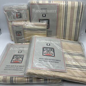 Vintage Sears Flannel Twin Sheet Set Flat Fitted Pillowcases Ascot Stripe